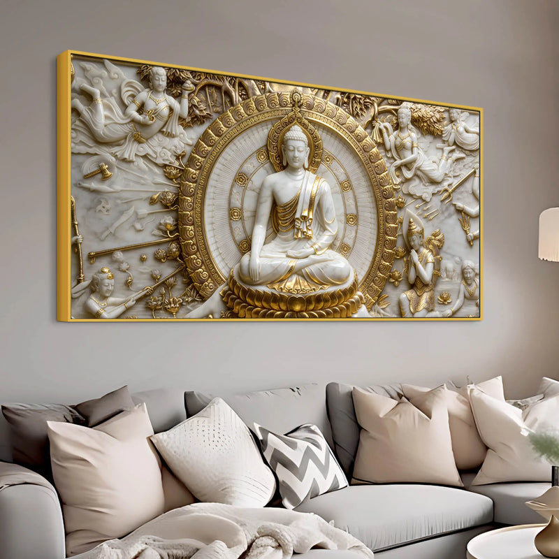 Golden Halo Buddha Meditation 3D Canvas Wall Painting