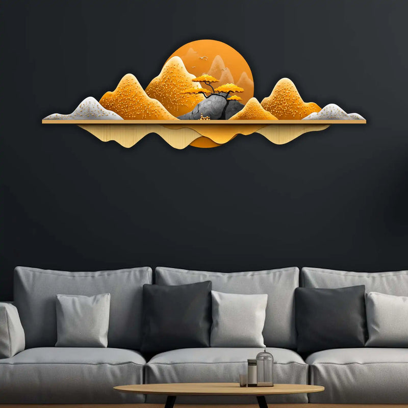 Golden Horizon Mountain Crystal Glass Backlit LED Painting