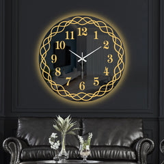 Golden Interwoven Loop LED Mirror Wall Clock with Warm Backlight