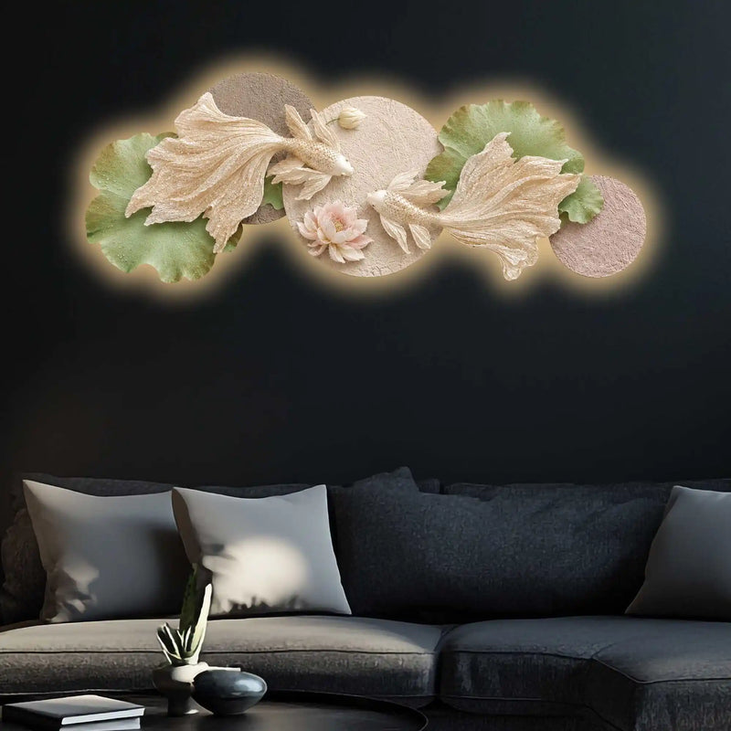 Golden Koi Lotus Harmony Premium Crystal Glass Backlit LED Painting