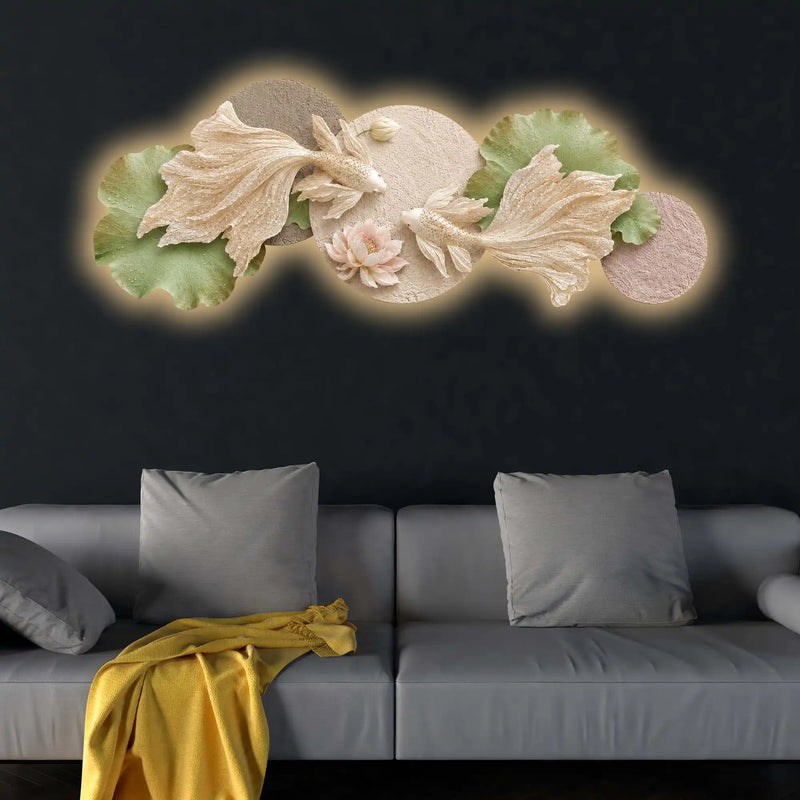 Golden Koi Lotus Harmony Premium Crystal Glass Backlit LED Painting