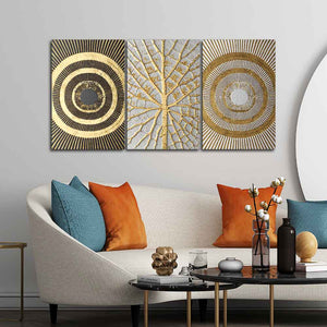 Golden Leaf and 3D Pattern Wall Painting of 3 Pieces