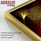 Golden Leaf Symphony Modern Acrylic Floating Wall Painting Set of 2