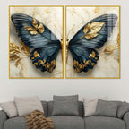 Golden Leaves & Aesthetic Butterfly Acrylic Floating Wall Painting Set of 2
