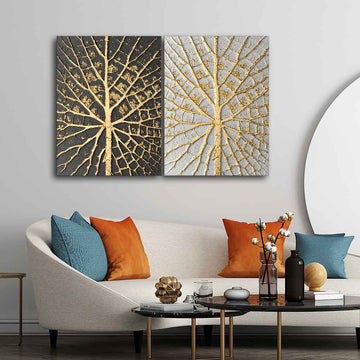 Golden Leaves Canvas Wall Painting of Two Pieces