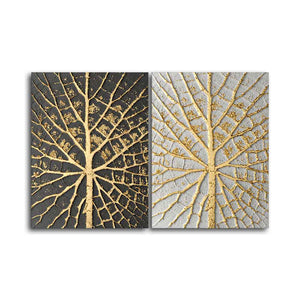 Golden Leaves Canvas Wall Painting of Two Pieces