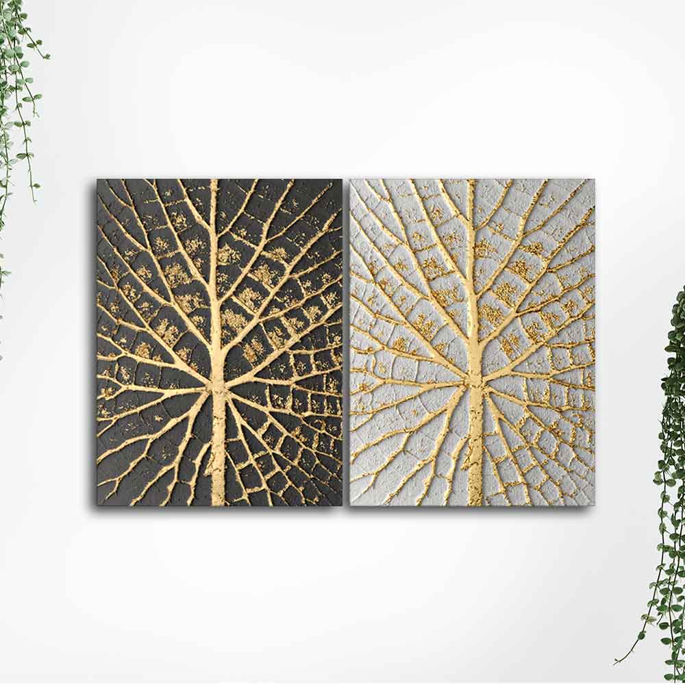 Golden Leaves Canvas Wall Painting of Two Pieces