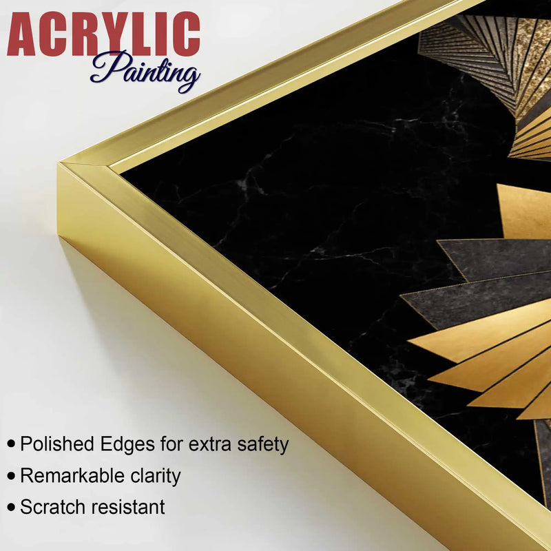 Golden Leaves of Luxury Acrylic Floating Frame Wall Painting Set of 3