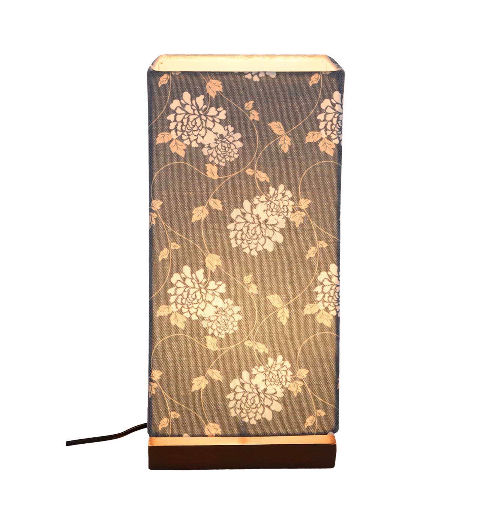 Golden Leaves Printed Table Lamp with Wooden Finish Base