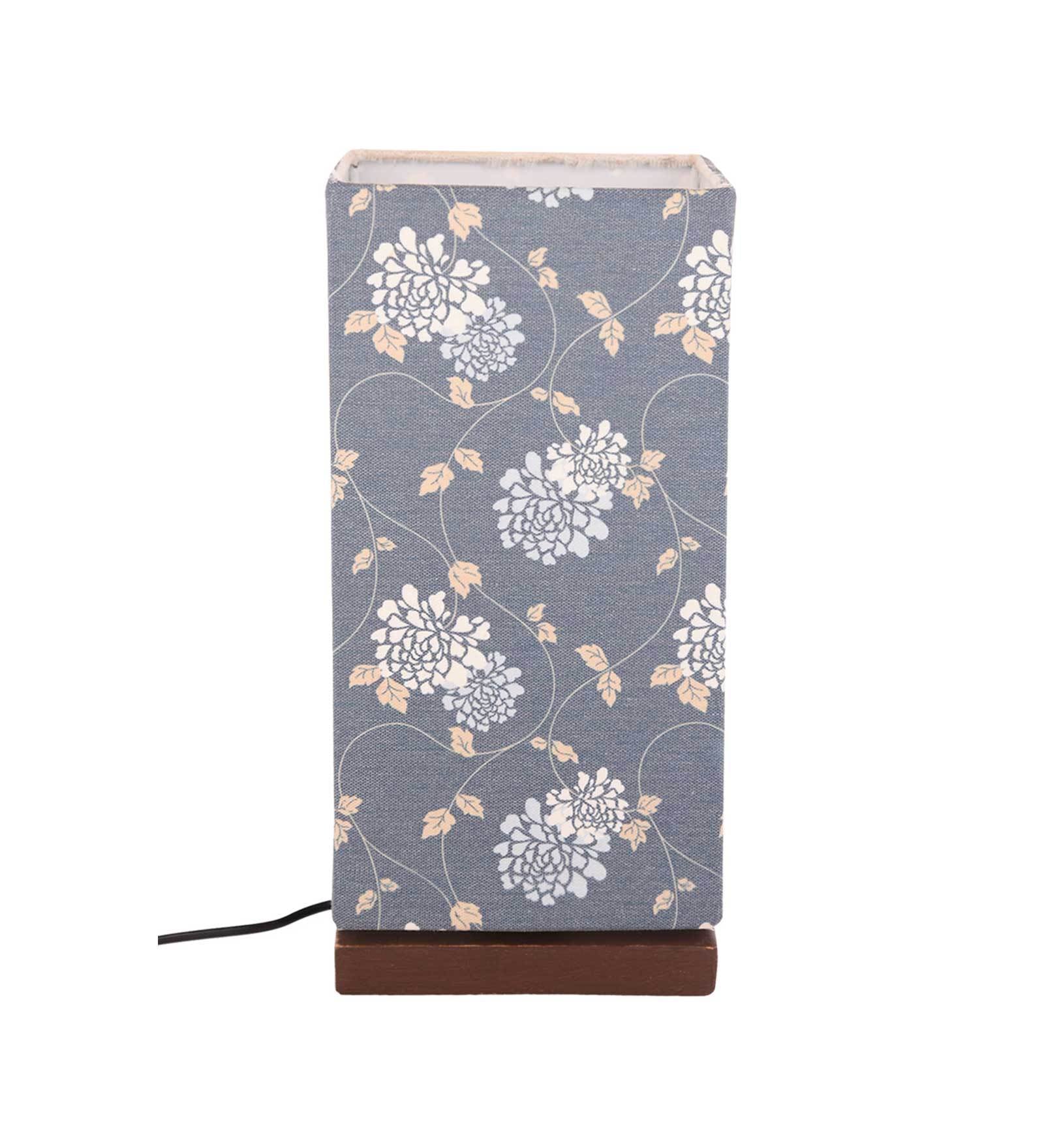 Golden Leaves Printed Table Lamp with Wooden Finish Base