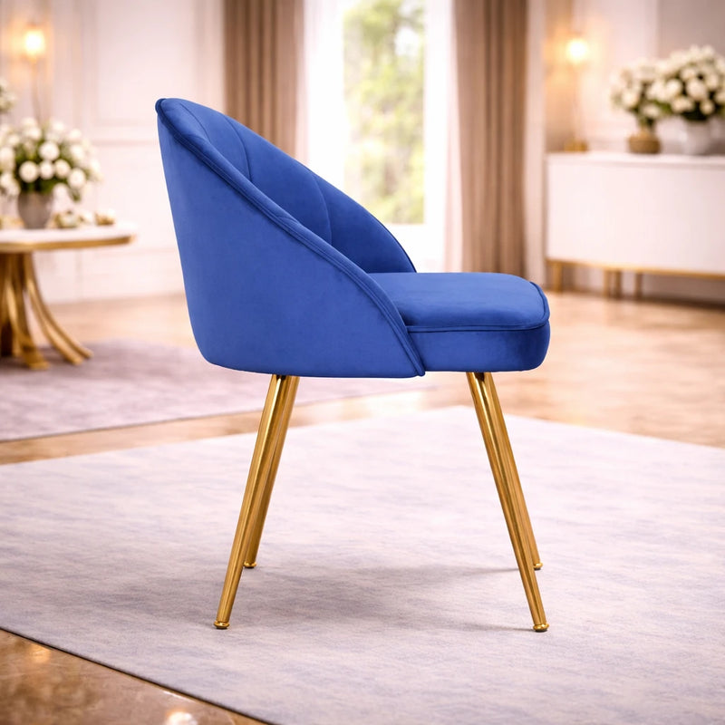 Golden Legged Royal Blue Velvet Accent Chair