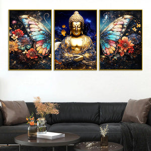 golden-lord-buddha-and-floral-butterfly-wings-floating-frame-crystal-wall-painting-set-of-3