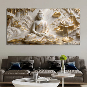 Golden Lotus Buddha Meditation 3D Canvas Wall Painting