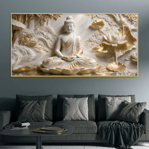 Golden Lotus Buddha Meditation 3D Canvas Wall Painting