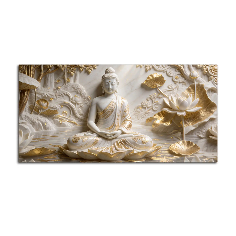 Golden Lotus Buddha Meditation 3D Canvas Wall Painting