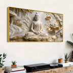 Golden Lotus Buddha Meditation 3D Canvas Wall Painting