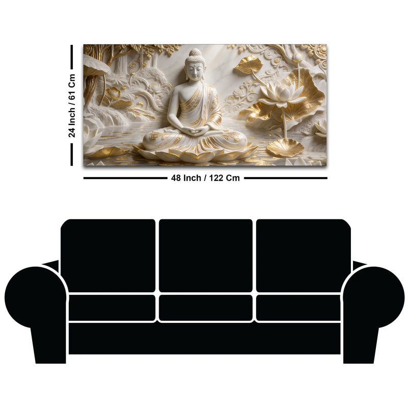 Golden Lotus Buddha Meditation 3D Canvas Wall Painting