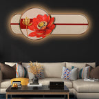 Golden Lotus Elegance Crystal Glass Backlit LED Painting