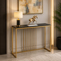 Golden Metallic Rectangular Shaped Black Marble Designer Console Table