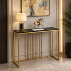 Golden Metallic Rectangular Shaped Black Marble Designer Console Table