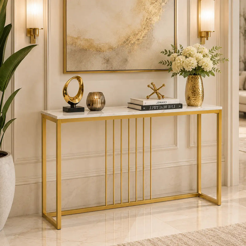 Golden Metallic Rectangular Shaped Designer Console Table