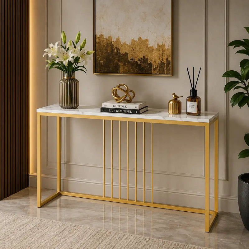 Golden Metallic Rectangular Shaped Designer Console Table