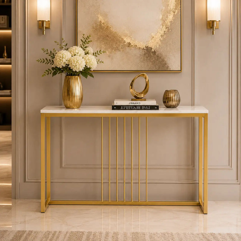 Golden Metallic Rectangular Shaped Designer Console Table