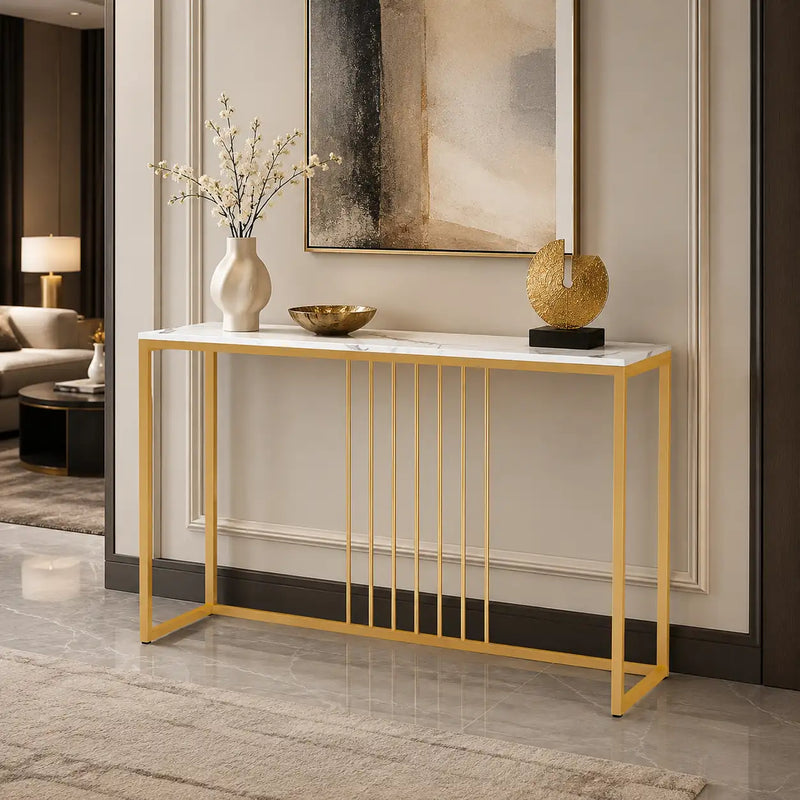 Golden Metallic Rectangular Shaped Designer Console Table
