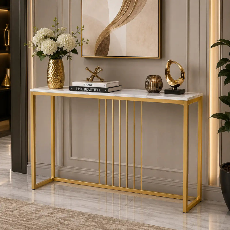 Golden Metallic Rectangular Shaped Designer Console Table