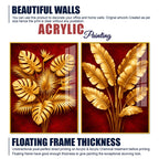 Golden Monstera and Banana Leaves Acrylic Floating Wall Painting Set of 2