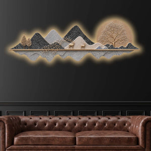 Golden Deer Moon Valley Premium Crystal Glass Backlit LED Wall Art