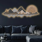 Golden Moon Deer Mountain Crystal Glass Backlit LED Wall Art