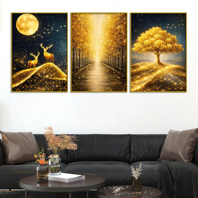 golden-moon-deer-tree-forest-path-floating-frame-crystal-wall-painting-set-of-3