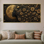 Golden Moon Goddess with Aesthetic Floral Hairs Metallic Look 3D Canvas Wall Painting