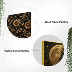 Golden Moon Goddess with Aesthetic Floral Hairs Metallic Look 3D Canvas Wall Painting