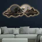 Golden Moon Mountain Panorama Premium Crystal Glass Backlit LED Painting