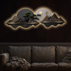 Golden Moon Mountain Panorama Premium Crystal Glass Backlit LED Painting