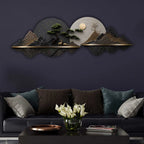 Golden Moon Mountain Panorama Premium Crystal Glass Backlit LED Wall Art