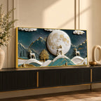 Golden Moonlit Deer & Mountain Landscape 3D Canvas Wall Painting