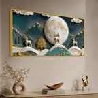 Golden Moonlit Deer & Mountain Landscape 3D Canvas Wall Painting