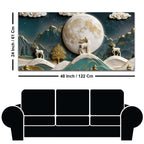 Golden Moonlit Deer & Mountain Landscape 3D Canvas Wall Painting