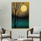 Golden Moonlit Serenity Floating Frame Crystal Wall Painting