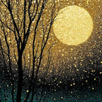 Golden Moonlit Serenity Floating Frame Crystal Wall Painting