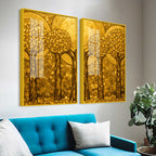 Golden Mosaic Forest Acrylic Floating Wall Painting Set of 2