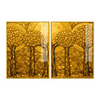 Golden Mosaic Forest Acrylic Floating Wall Painting Set of 2