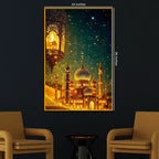 Golden Mosque Night Wall Art Floating Frame Crystal Wall Painting