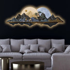 Golden Mountain Moon Reflection Premium Crystal Glass Backlit LED Wall Art