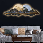 Golden Mountain Moon Reflection Premium Crystal Glass Backlit LED Wall Art