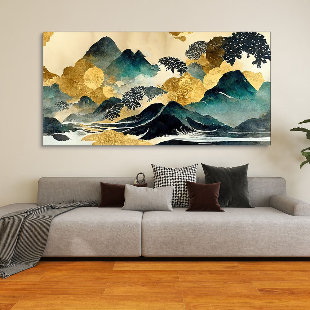 Golden Mountain Scenery of Mount Fuji Premium Canvas Wall Painting