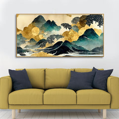 Golden Mountain Scenery of Mount Fuji Premium Canvas Wall Painting